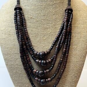 Necklace Wood Beaded Necklace Wood Pendant Jewelry Costume Fashion Estate Find